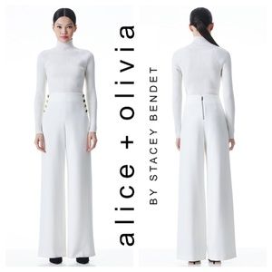 NWOT Alice + Olivia Ray High Rise Button Front Off White Sailor Long Pant